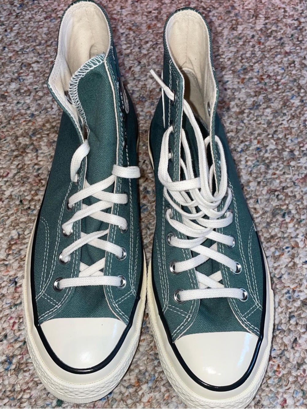 Converse High-Top Sneakers in Dark Green with Cream Accents